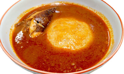 Fufu with Light Soup & Salmon