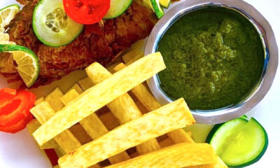 Yam Chips with Fried Red Fish